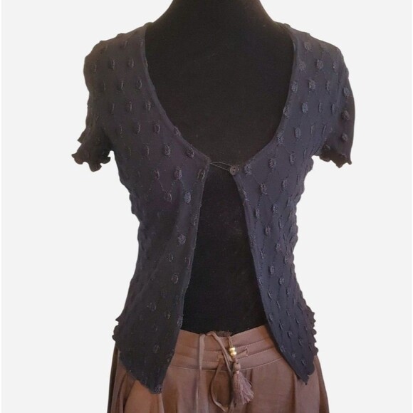Vintage Sweaters - VTG Aqua Blues Fairy Grunge Y2K Embroidered Short Sleeve Cardigan Size S 90s